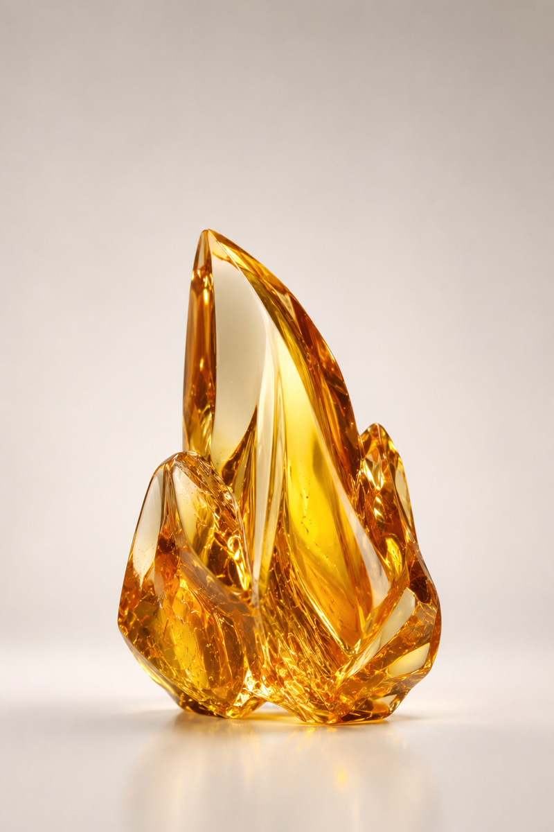 Vitamin A inspired amber-gold sculptural form symbolizing immune, skin, and vision support