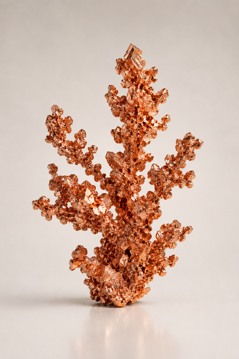 Copper inspired metallic branching mineral structure symbolizing foundational trace mineral support