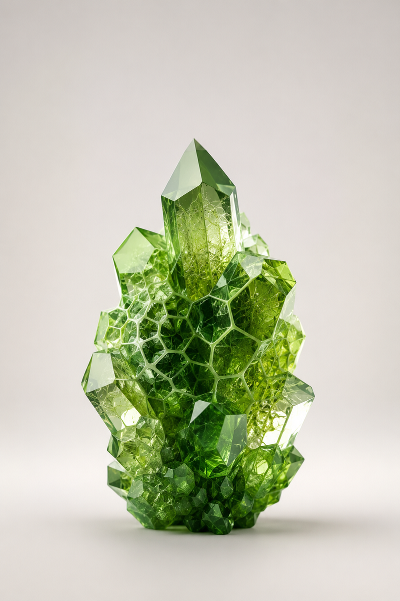 Folate inspired green cellular crystal structure symbolizing cell division and everyday vitality