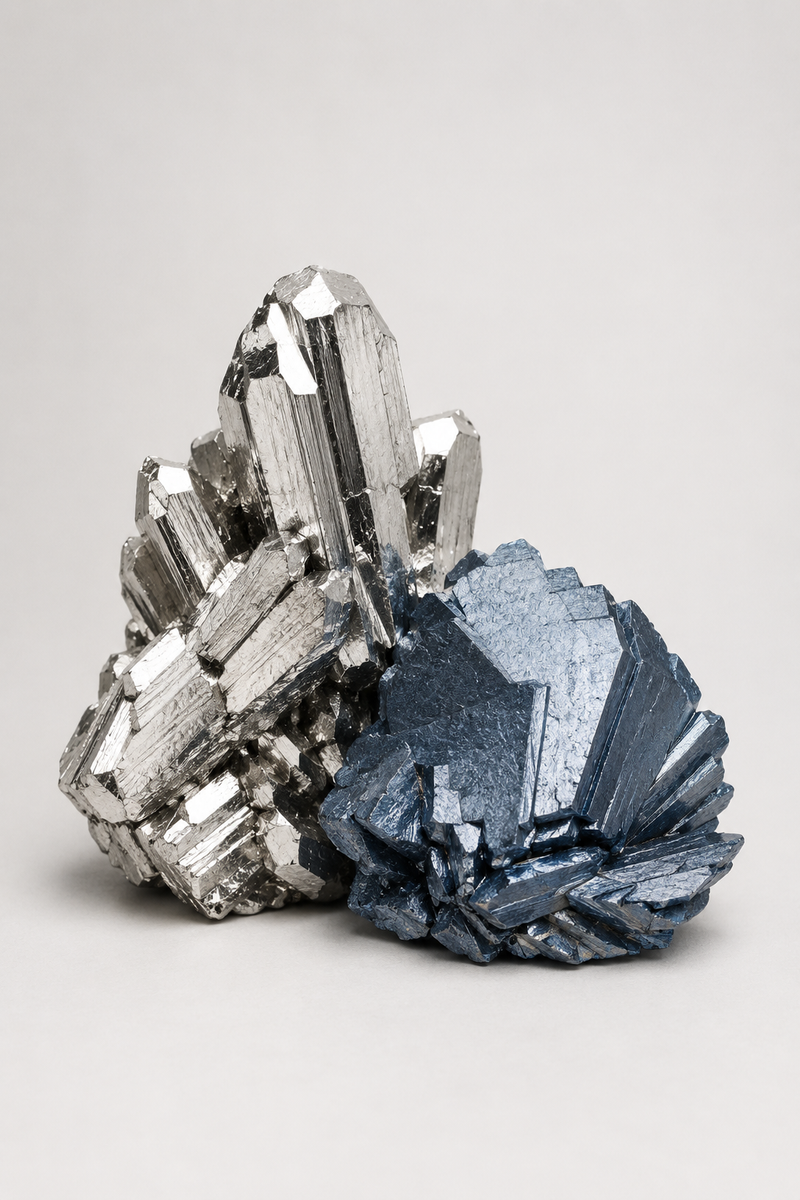 Zinc and selenium inspired silver mineral crystals symbolizing immune and antioxidant support